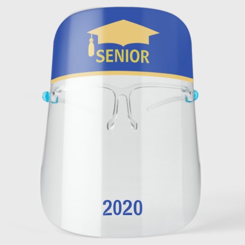 Senior 2020 in Blue and Golden Graduation Face Shield