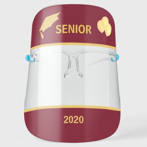 Senior 2020 in Burgundy  Gold Graduation Face Shield
