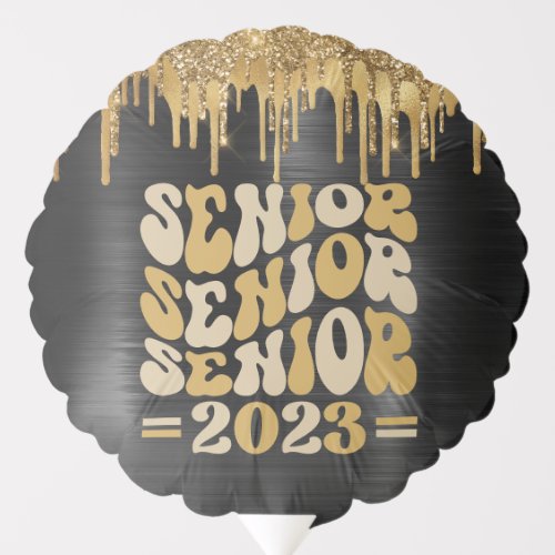 SENIOR 2023 BLACK  GOLD GLITTER DRIP CUSTOM BALLOON