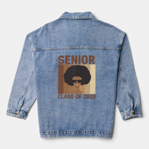 Senior 2023 Class Black Smart Afro Melanin Gift  Denim Jacket