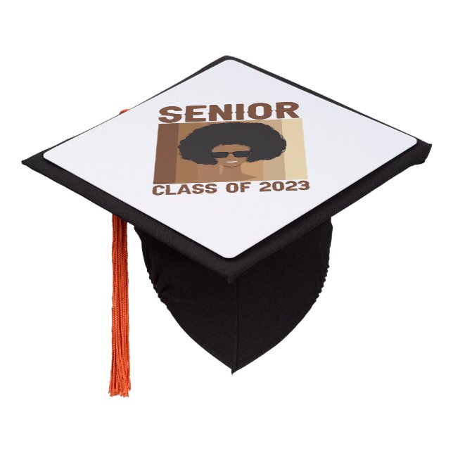 Senior 2023 Class Black Smart Afro Melanin Gift Graduation Cap Topper (Angled)