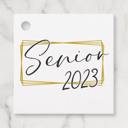 Senior 2023 graduation black gold modern favor tags