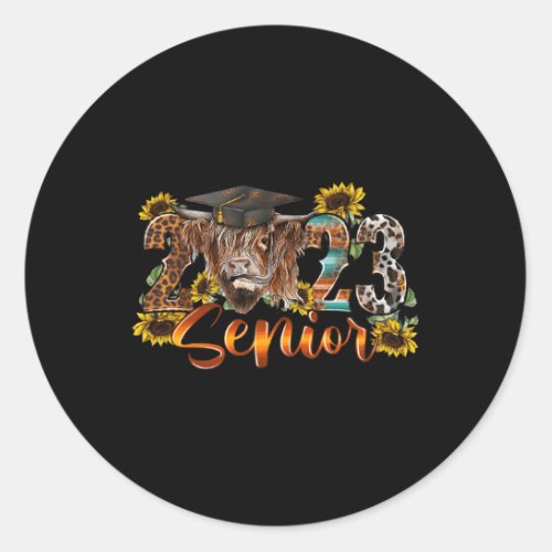 Senior 2023 Highland Cow Western Graduation Class  Classic Round Sticker