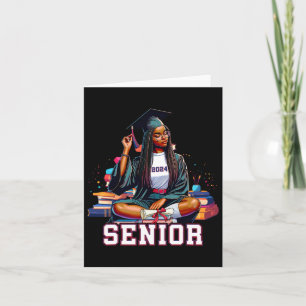 Senior 2024 Black Afro African Woman Graduation Bo Card