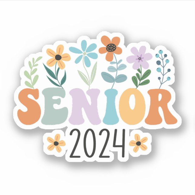 Senior 2024 Groovy Retro Class of 2024 Graduation Sticker (Front)