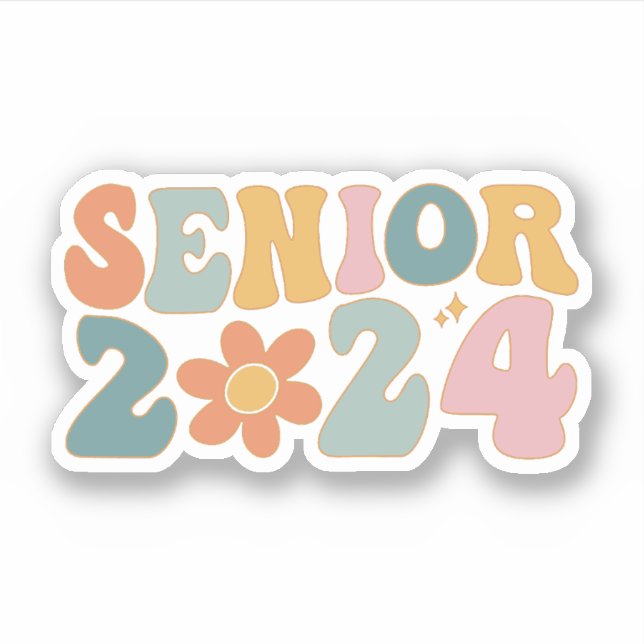 Senior 2024 Groovy Retro Class of 2024 Graduation Sticker (Front)