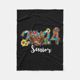 Senior 2024 Highland Cow Western Graduation Class Fleece Blanket