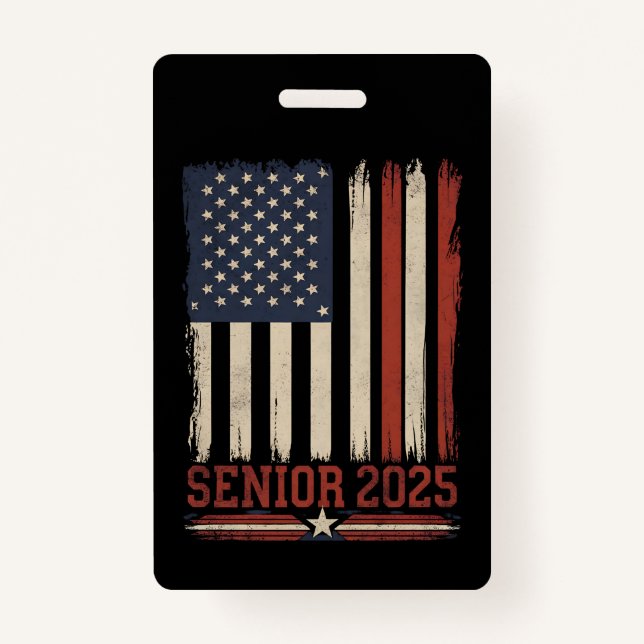 Senior 2025 American Flag USA Graduation Class Of Badge (Front)
