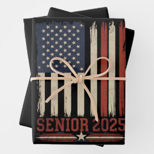 Senior 2025 American Flag USA Graduation Class Of Wrapping Paper Sheets