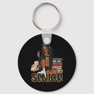 Senior 2025 Cl Of 2025 Graduation Black Girl Afro Keychain