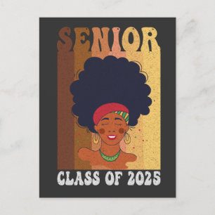 Senior 2025 Class Black Smart Afro Melanin African Announcement Postcard