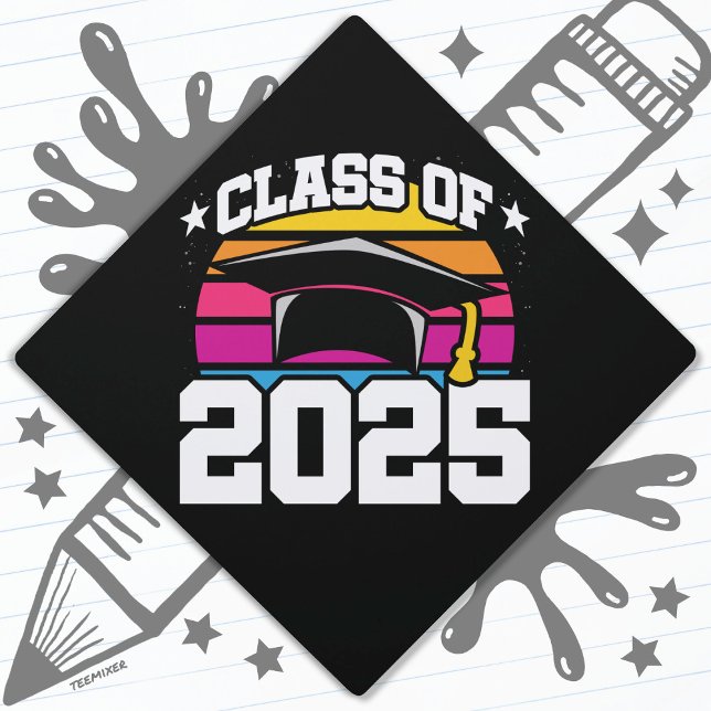 Senior 2025 Class of 2025 Graduation Retro Sunset Graduation Cap Topper (Creator Uploaded)