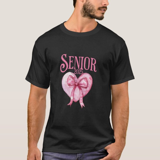 Senior 2025 coquette bow pink back to school cute  T-Shirt (Front)