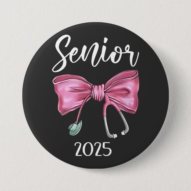 Senior 2025 Coquette Class of 2025 Pink Bows Button (Front)