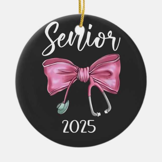 Senior 2025 Coquette Class of 2025 Pink Bows Ceramic Ornament (Front)