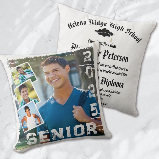 Senior 2025 High School Diploma Certificate Throw Pillow (Creator Uploaded)
