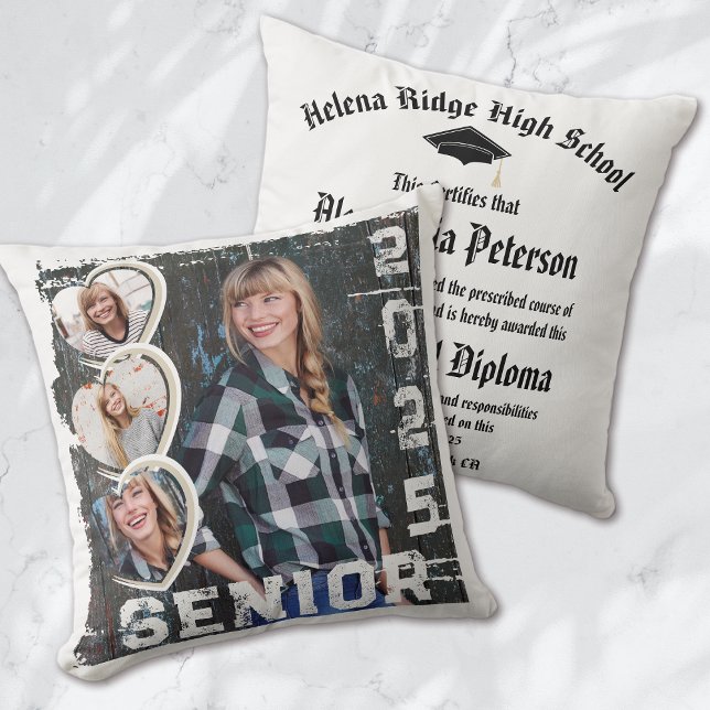 Senior 2025 High School Diploma Certificate Throw Pillow (Creator Uploaded)