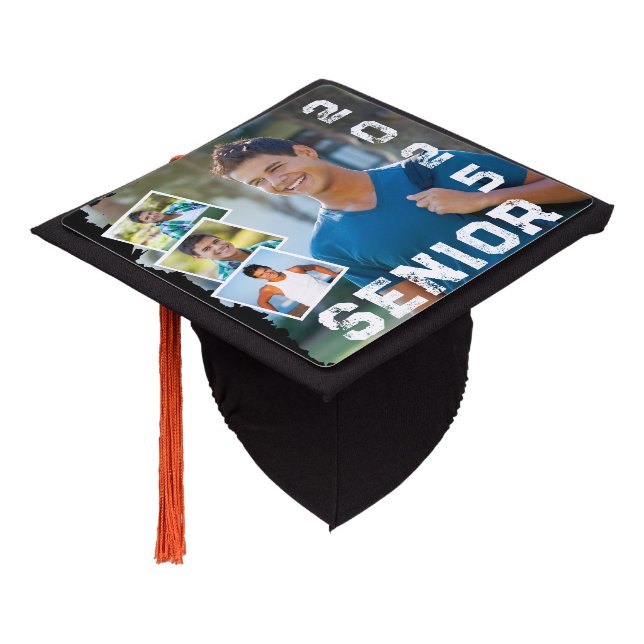 Senior 2025 High School Multi Photo Collage Graduation Cap Topper (Angled)