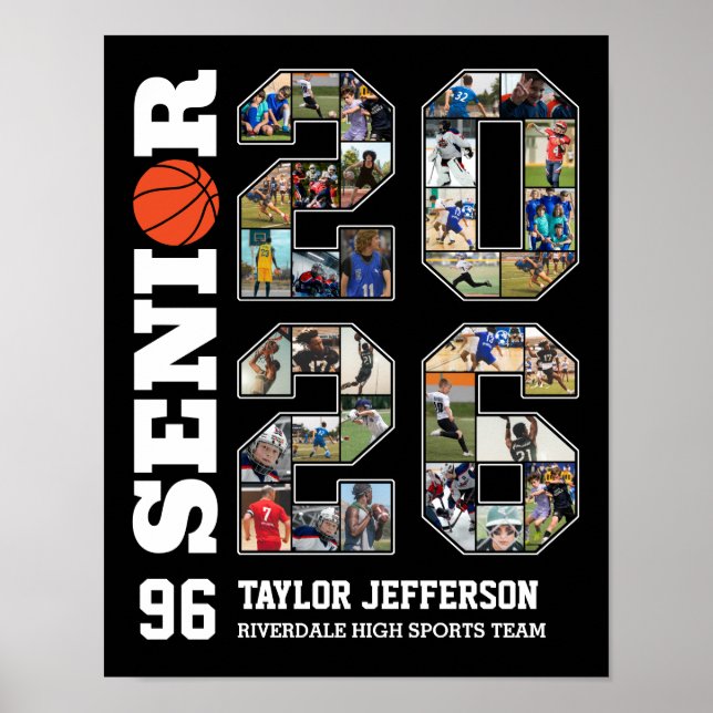 Senior 2026 Basketball Team Sports Photo Collage Poster (Front)