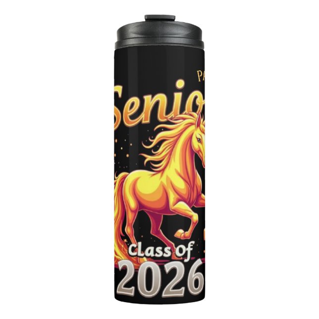 Senior 2026 Class Fire Horse Personalized Thermal Tumbler (Front)