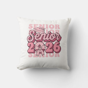 Senior 2026 Class of 2026 Coquette Pink Bow Gradua Throw Pillow