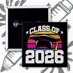 Senior 2026 Class of 2026 Graduation Retro Sunset Button