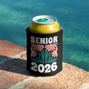 Senior 2026 Custom Retro Groovy Flowers Graduation Can Cooler
