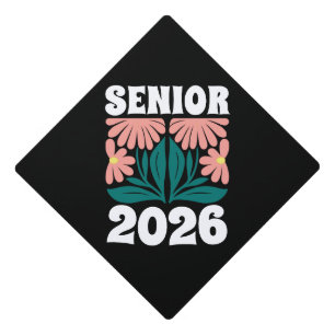 Senior 2026 Custom Retro Groovy Flowers Graduation Cap Topper