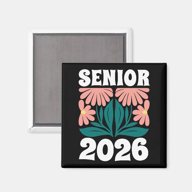 Senior 2026 Custom Retro Groovy Flowers Graduation Magnet (Front/Back)