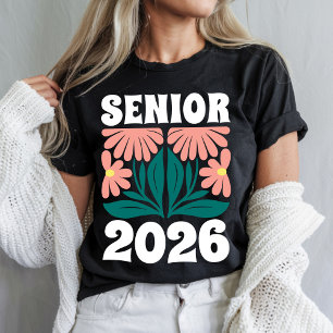 Senior 2026 Custom Retro Groovy Flowers Graduation T-Shirt