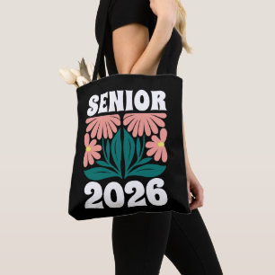 Senior 2026 Custom Retro Groovy Flowers Graduation Tote Bag