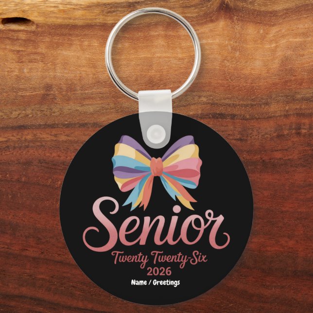 Senior 2026 Cute Rainbow Bow Graduation Coquette Keychain (Front)