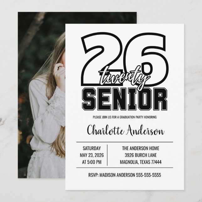 Senior 2026 Graduation Photo Invitation (Front/Back)