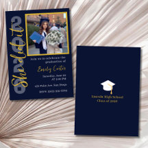Senior 2026 Graduation Photo Invitation Navy Gold