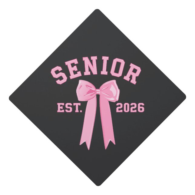 Senior 2026 Pink Bow Graduation Cap Topper (Front)