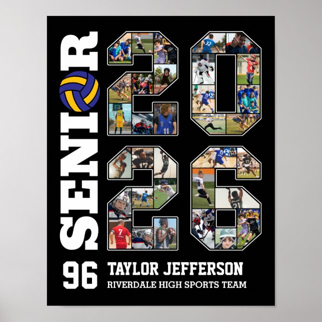 Senior 2026 Volleyball Team Sports Photo Collage Poster (Front)