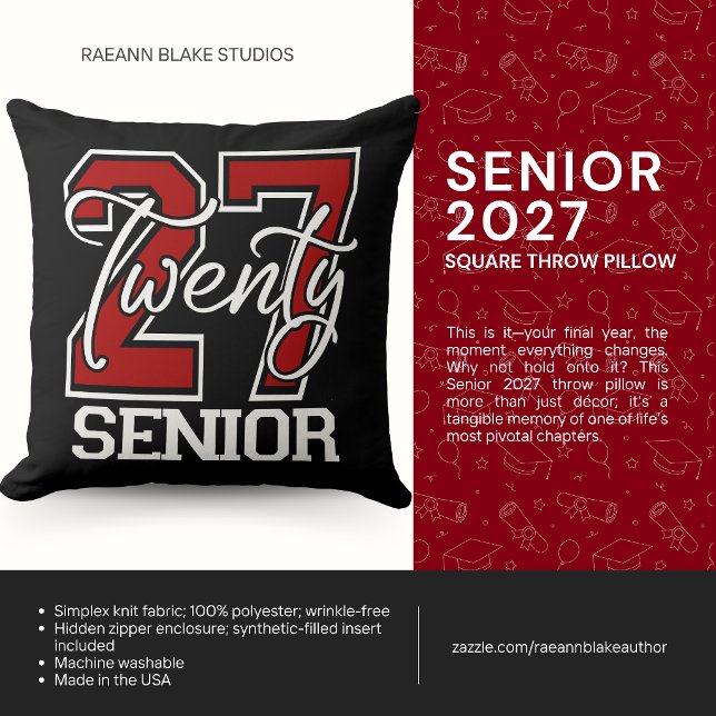 Senior 2027 Square Throw Pillow (Creator Uploaded)