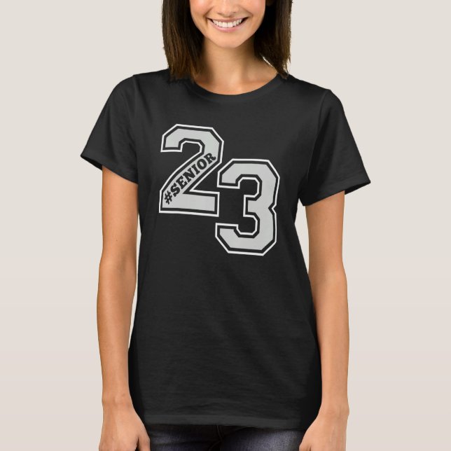SENIOR 23 SENIOR 2023 RETRO WHITE & GRAY GRAD SWAG T-Shirt (Front)