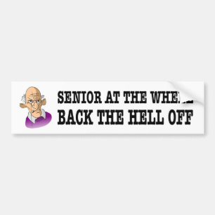 Senior at the wheel male funny car sticker