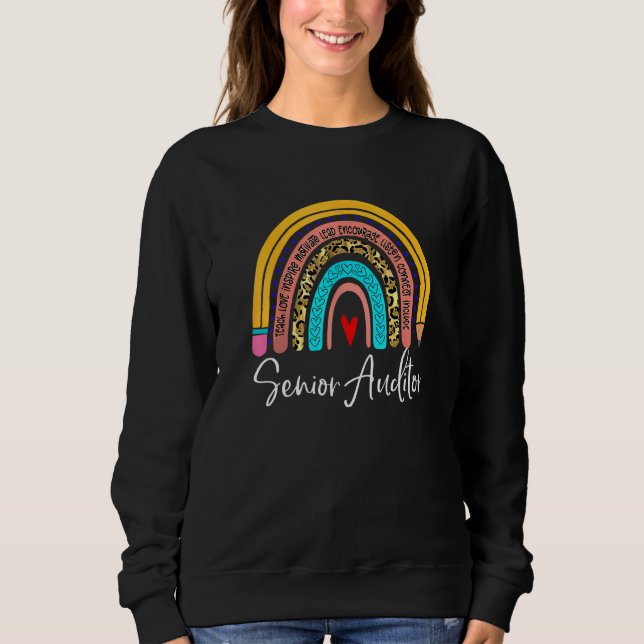 Senior Auditor Leopard Rainbow Accounting Back To  Sweatshirt (Front)