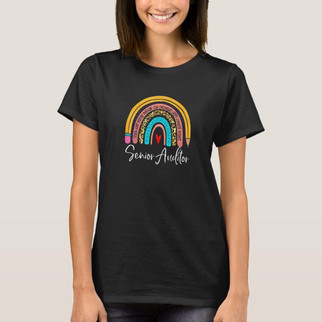 Senior Auditor Leopard Rainbow Accounting Back To  T-Shirt (Front)