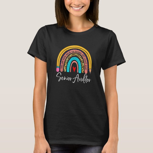 Senior Auditor Leopard Rainbow Accounting Back To  T-Shirt (Front)