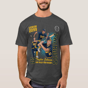 Senior Baseball Player Custom Photo Collage Blue T-Shirt