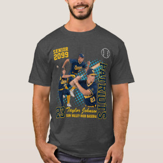 Senior Baseball Player Custom Photo Collage Blue T-Shirt