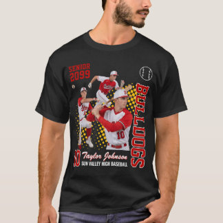 Senior Baseball Player Custom Photo Collage Red T-Shirt