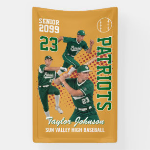 Senior Baseball Player Custom Photo Green Sports Banner