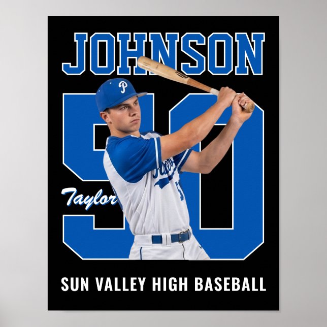 Senior Baseball Player Custom Photo Jersey Number Poster (Front)