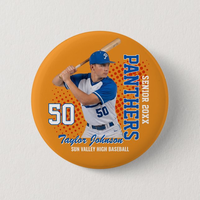 Senior Baseball Player Custom Photo Sports Button (Front)