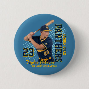 Senior Baseball Player Custom Photo Sports Team Button