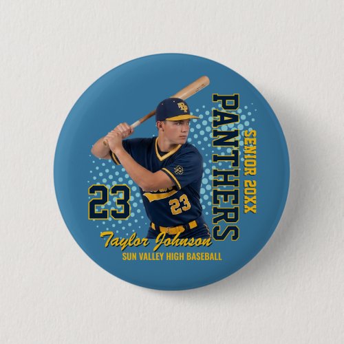 Senior Baseball Player Custom Photo Sports Team Button
